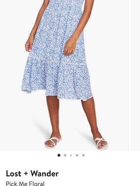 Lost + Wander Light Blue Floral Tiered Midi Skirt